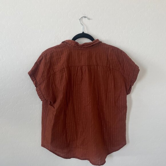 ⭐️ Metallic Utility Hipster Hippie Artsy Boho Rust Trendy Thread Button Up Shirt - Picture 3 of 4